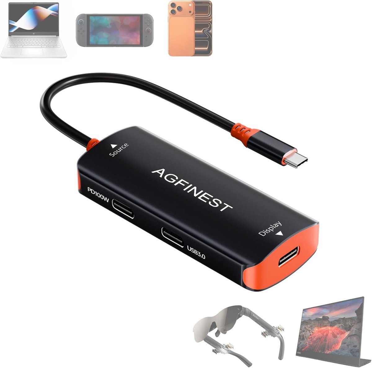 USB-C Adapter voor AR Brillen - 4K@60Hz Video-uitgang - 100W PD Data Port - Privé cinema ervaring - ShopVlot