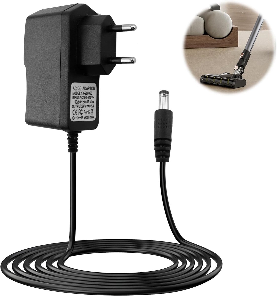 Oplaadadapter 26V voor Hoover - 1,8m Oplaadkabel - Geschikt voor meerdere modellen - Ideaal voor draadloze stofzuigers - ShopVlot