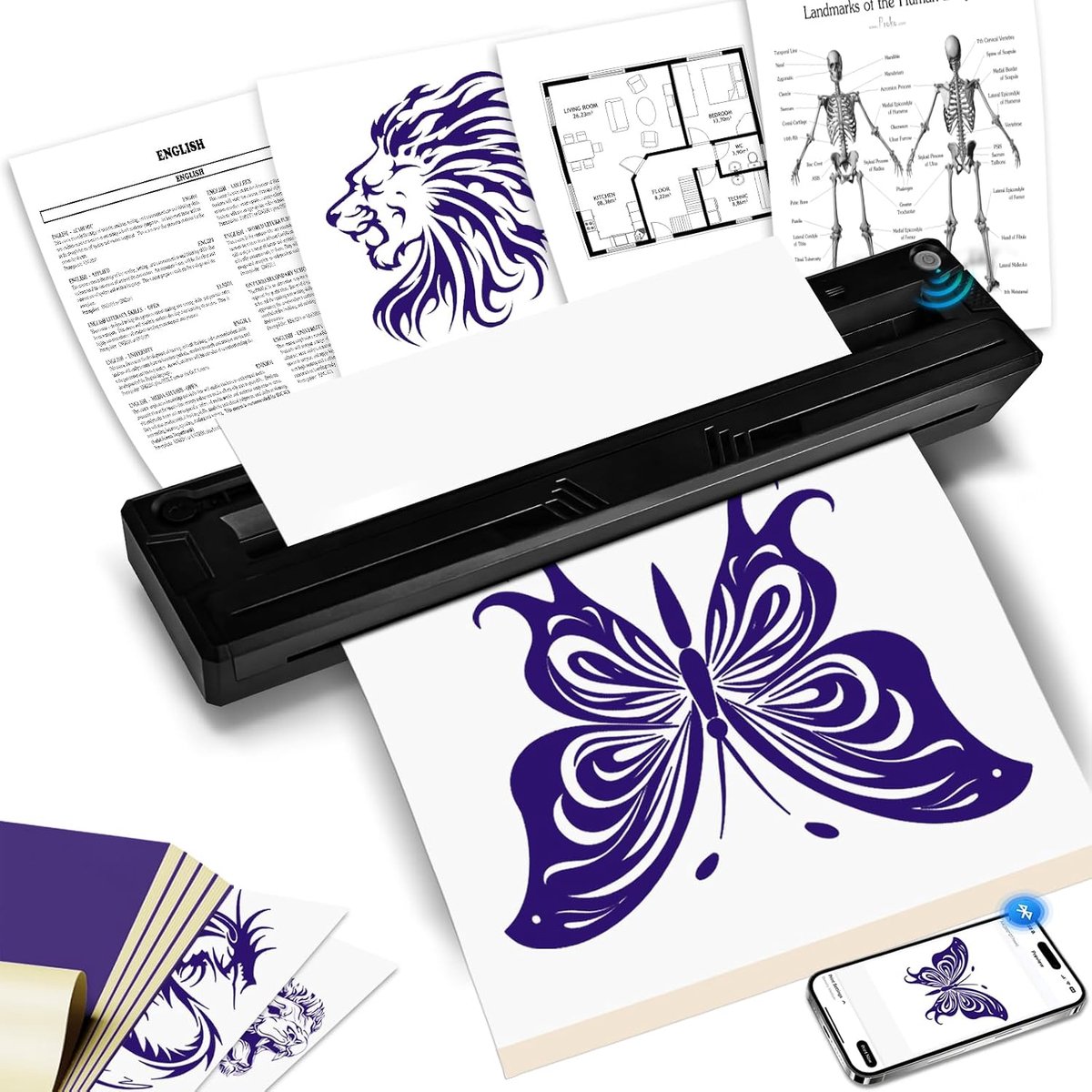 Bluetooth tattoo printer - thermocopier met stencilpapier - anti-wrinkle mode - perfect voor kunstenaars - ShopVlot