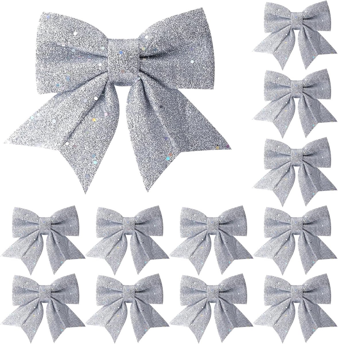 Kerstboomdecoratie 12 Stuks Strikken - Zilver - Sprankelende kerstversiering - Elegante afwerking voor kerstboom - ShopVlot