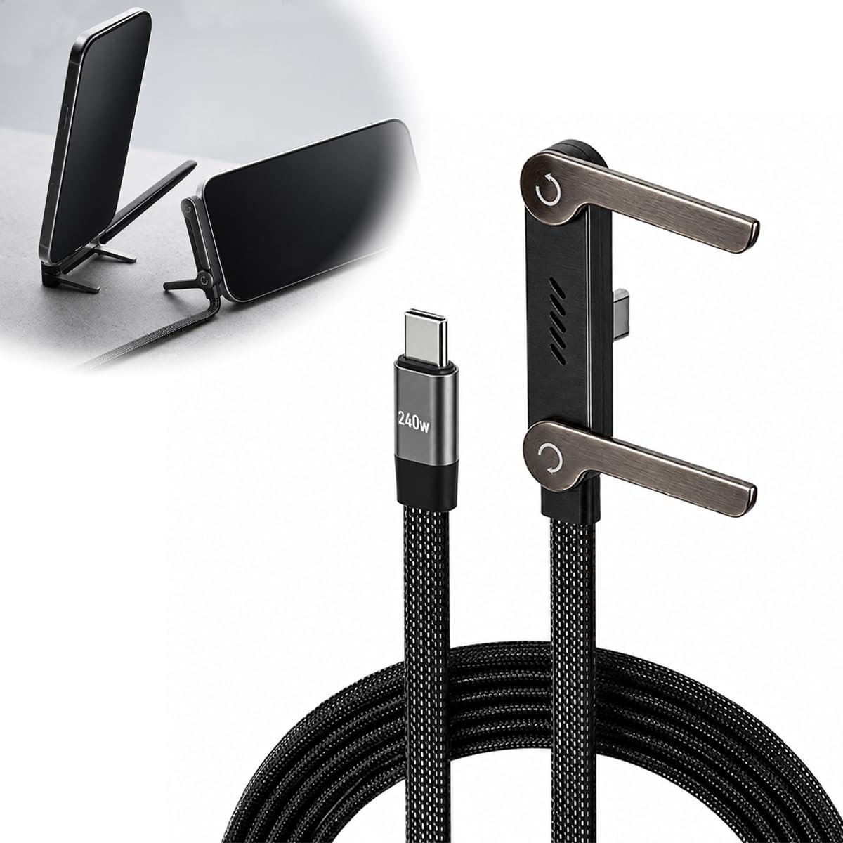2-in-1 oplaadkabel 240 W - USB C naar USB C - 90 graden hoek - snel opladen voor smartphones - ShopVlot