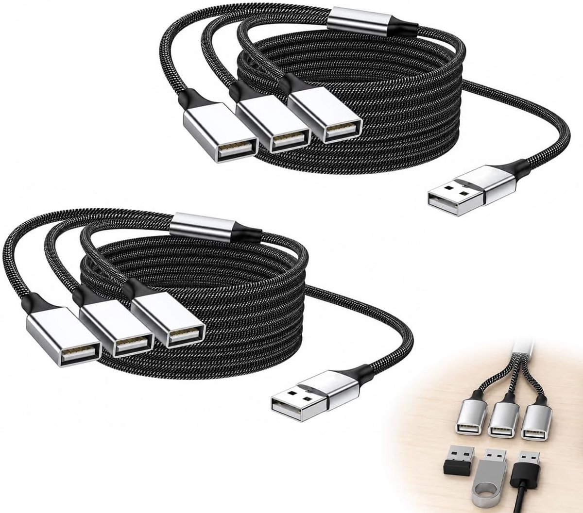 USB-splitterkabel 3-in-1 - 1 mannelijke naar 3 vrouwelijke 2.0-adapter - datahub voor laptop en pc - ShopVlot