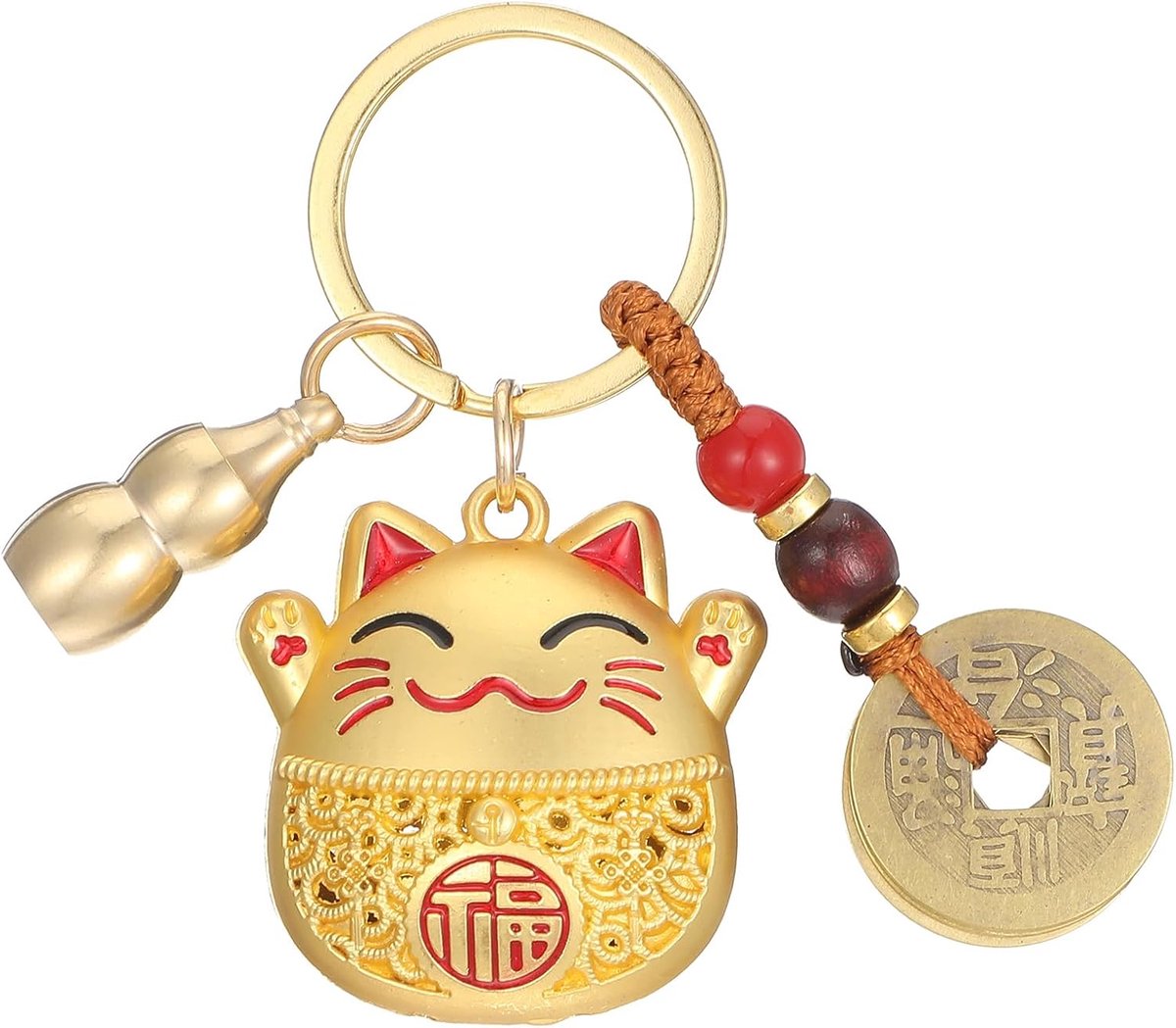 Japanse geluksbrenger Maneki Neko figuur - pompoen en munten - voor geluk - sfeervolle decoratie - ShopVlot