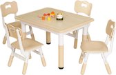 Stena Kindertafel met Stoeltjes - Hout/Plastic - Speeltafel en 4 Stoelen - Verstelbaar - Activiteiten Tafel voor Kinderen/Peuter/Kleuter - Tekentafel