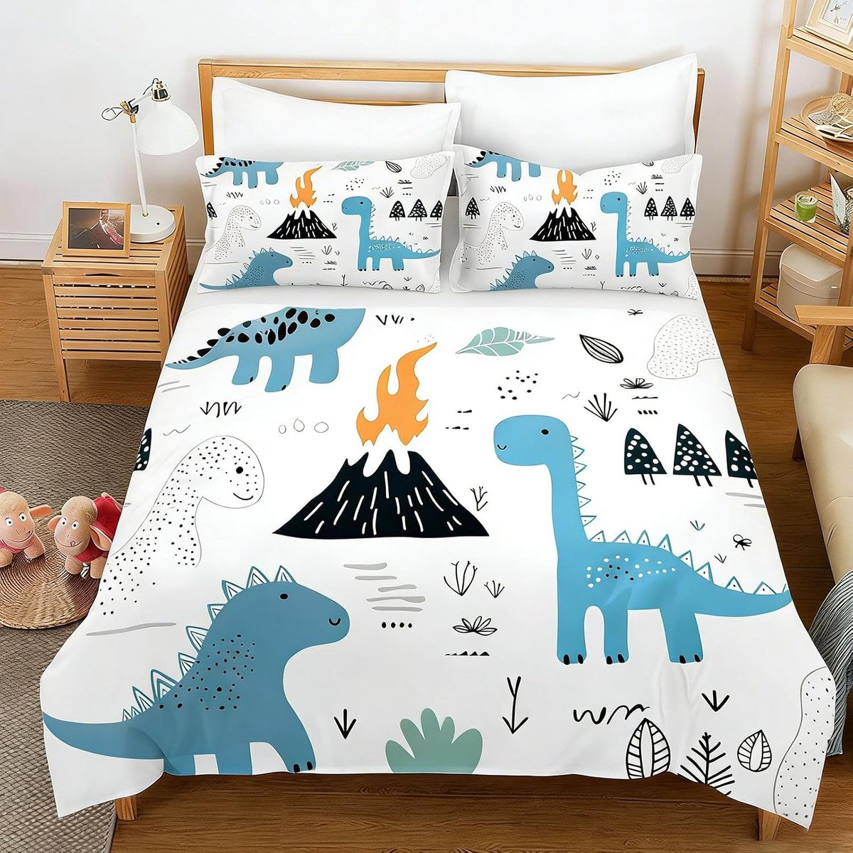 Dekbedovertrek Dinosaurussen 135x200 - Katoen - Kleurrijke cartoonmotieven - Ideaal voor jongens - ShopVlot