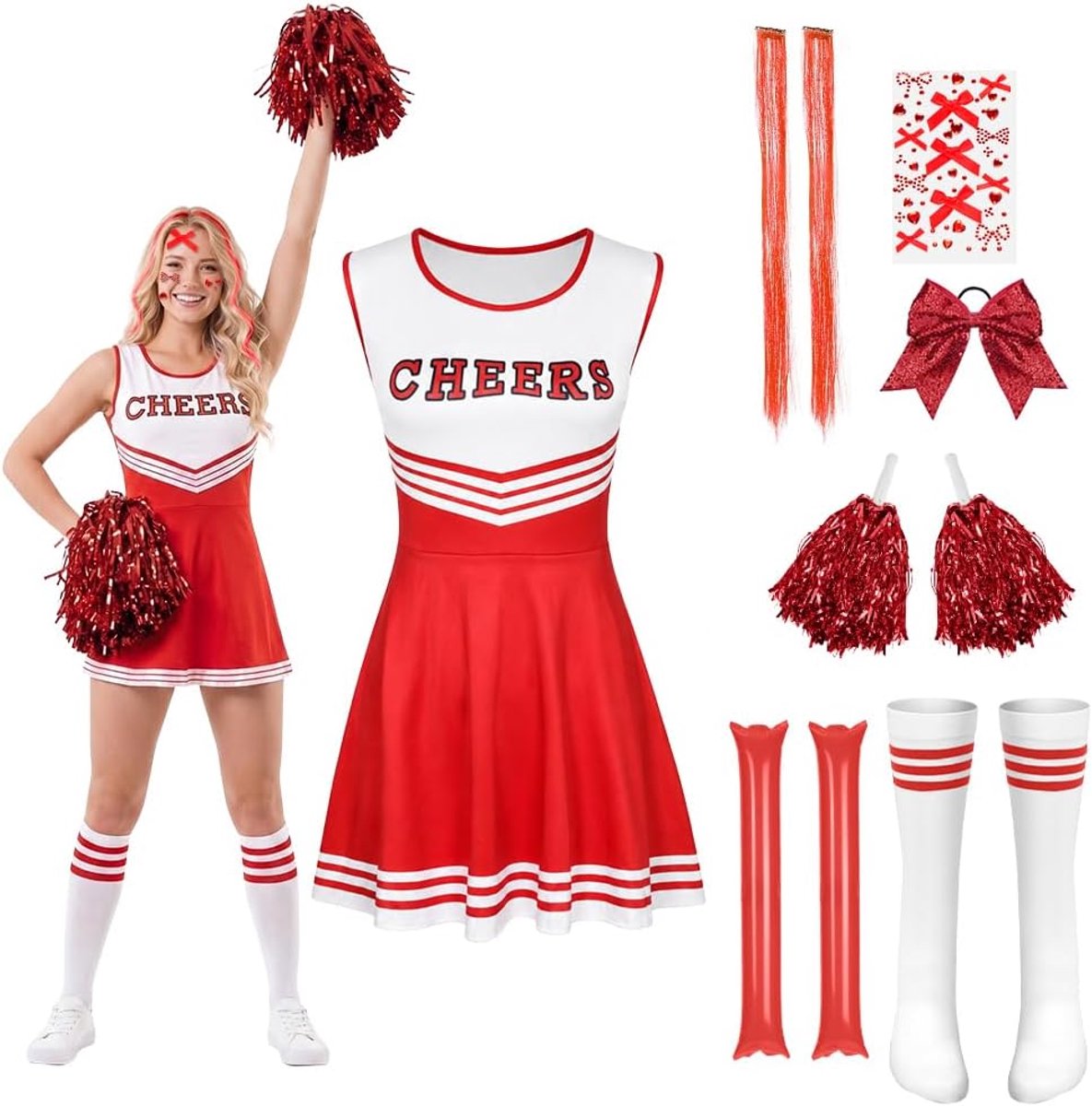 Cheerleader kostuum vrouwen - rood - M - fancy dress outfit - perfect voor feestjes - ShopVlot