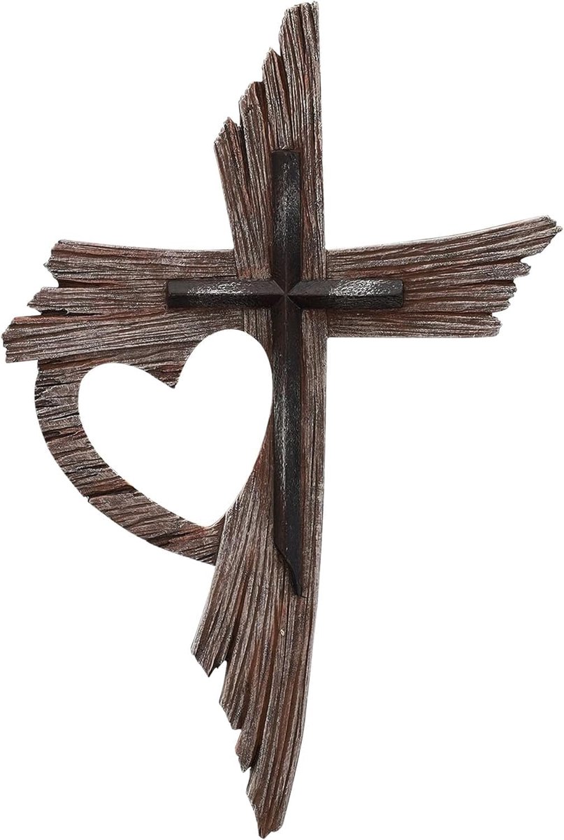 JYYWTSI Wandkruis, Vintage Jezus Kruis van Hout, Houten Kruis 20 x 30 cm Kruisbeeld met Print Christelijke - SnelShoppen