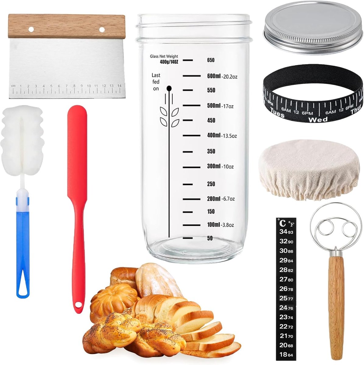 Zuurdesem starter set - 23 fl oz glazen pot - aluminium deksel - ideaal voor thuis bakken - ShopVlot