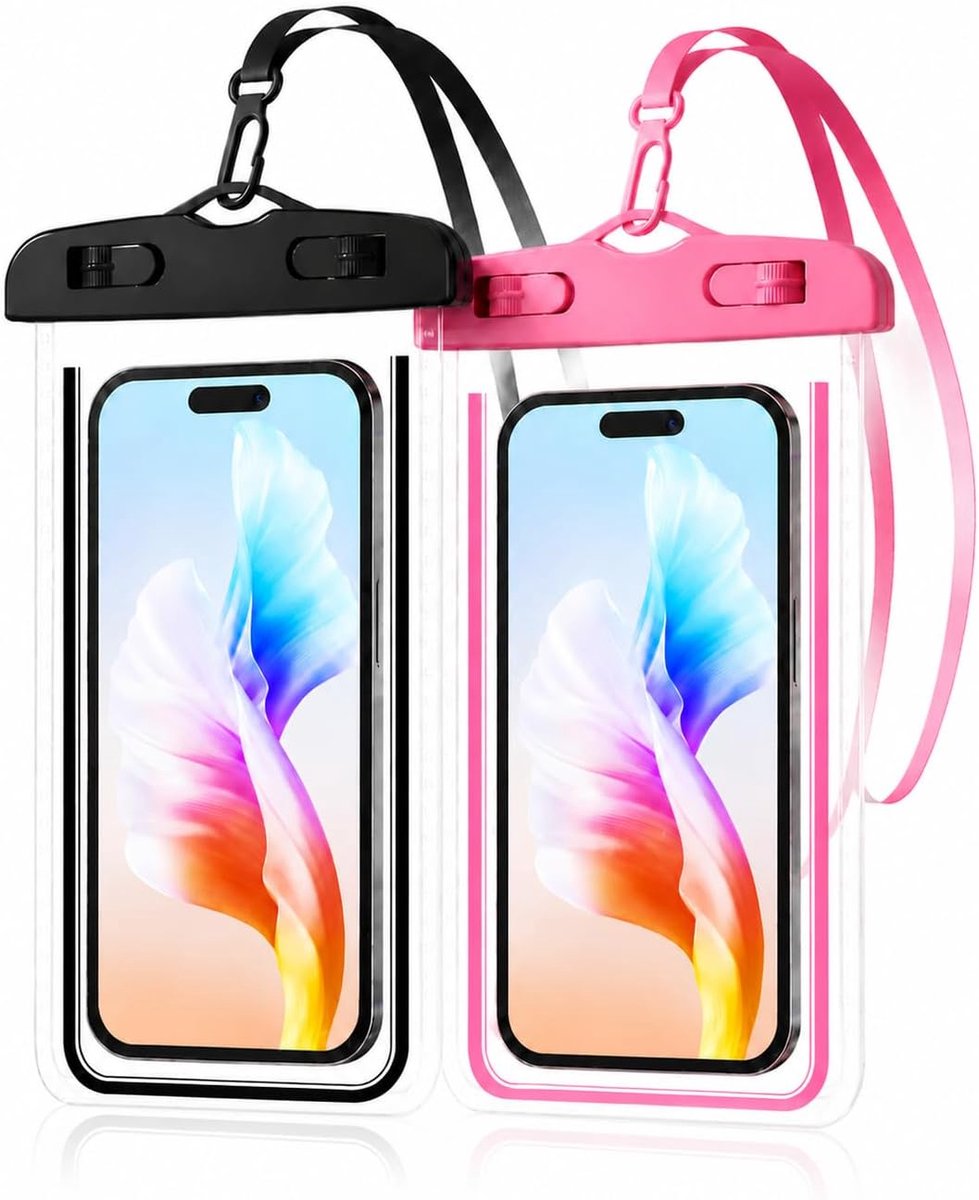 Waterdichte beschermhoes voor mobiele telefoon - 2 stuks - zwart, roze - drievoudige sluiting - ShopVlot