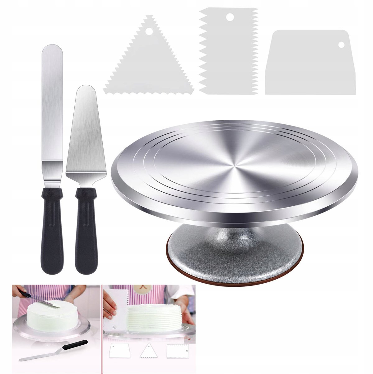 Merkloos Draaibaar Tartplateau 30cm met Spatels - Aluminium