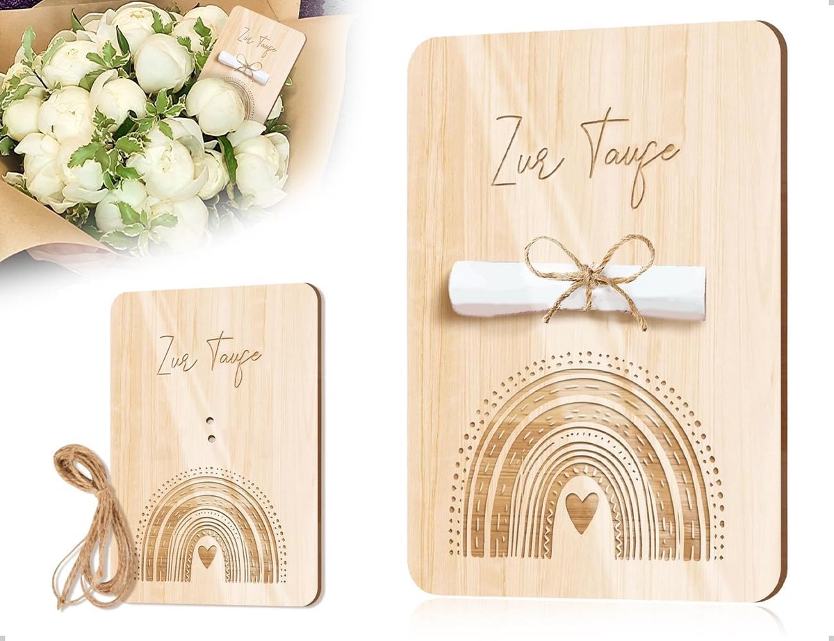 Doopkaart Houten Regenboog - Inclusief Jute Touw - Unieke Ontwerp - Perfect voor Kinderen - ShopVlot
