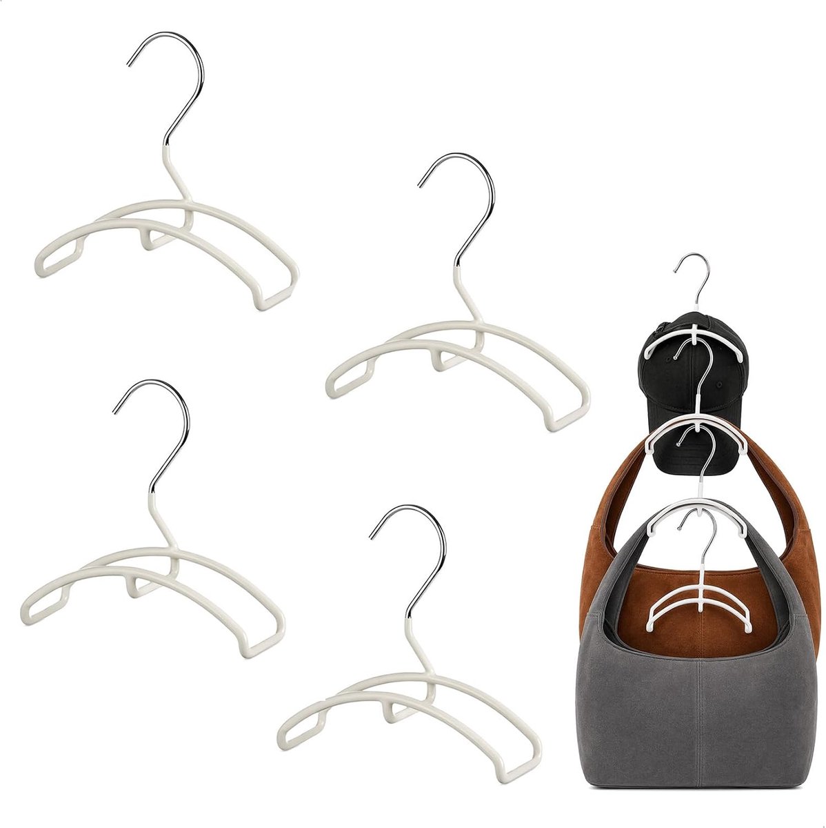 Tashangers - gebogen en verbreed design - 4 stuks - voor het ophangen van tassen en sjaals - ShopVlot
