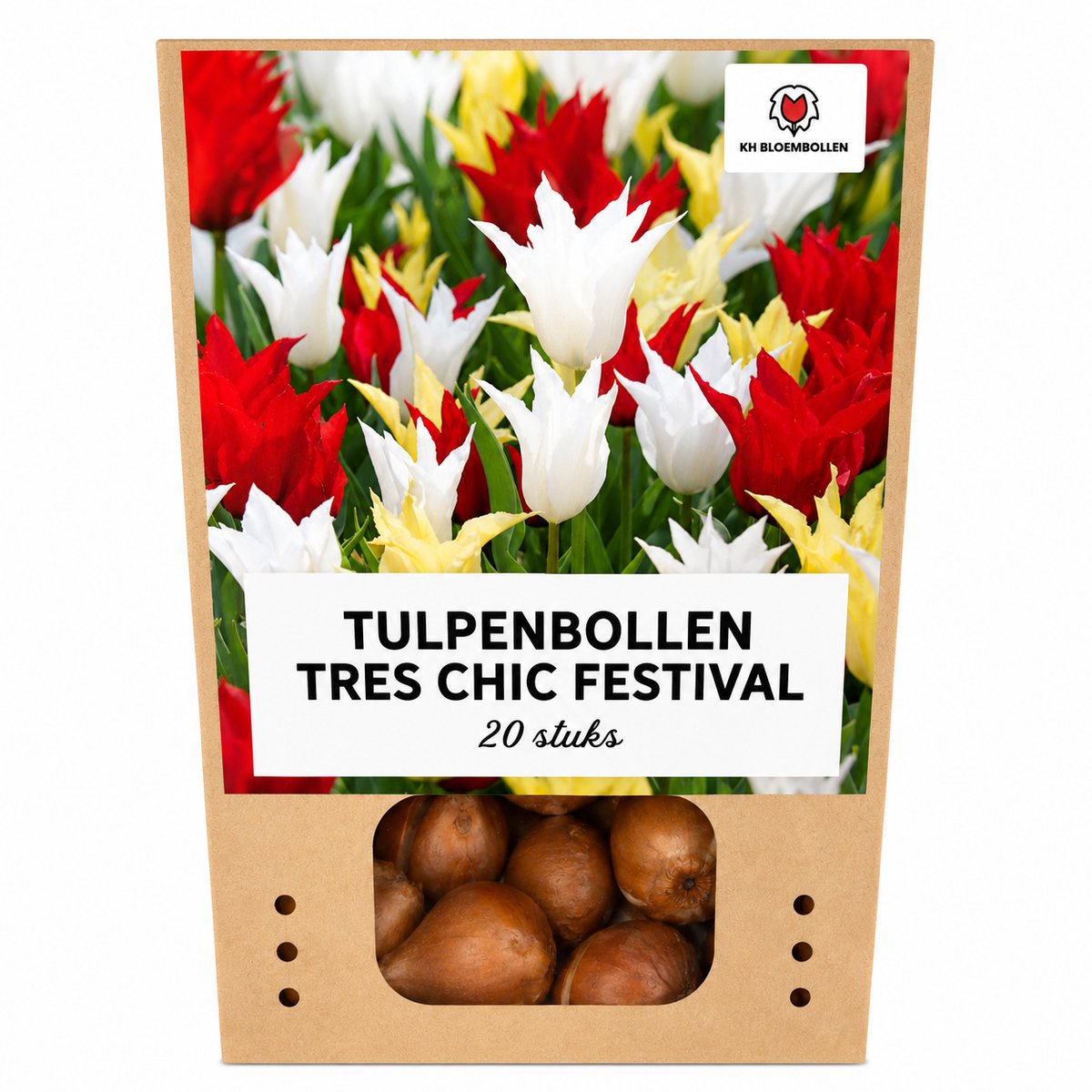 Tulpenbollen Tres Chic Mix – 20 Stuks | KH Bloembollen® | Rood, Geel & Witte Tulpen – Stijlvol, Fris & Kleurrijk – Voor Tuin of Pot – Maat 11/12 – Vers van de Teler