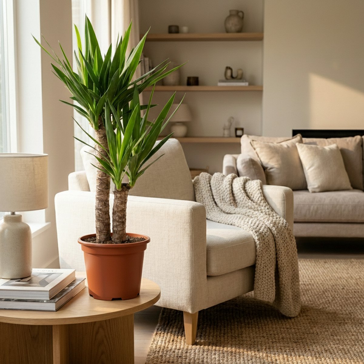 Kamerplant - Yucca (Palmlelie) - Yucca Elephantipes - Groen - Weinig onderhoud - 1 Plant - Pot 21cm - Hoogte 80 - 90cm