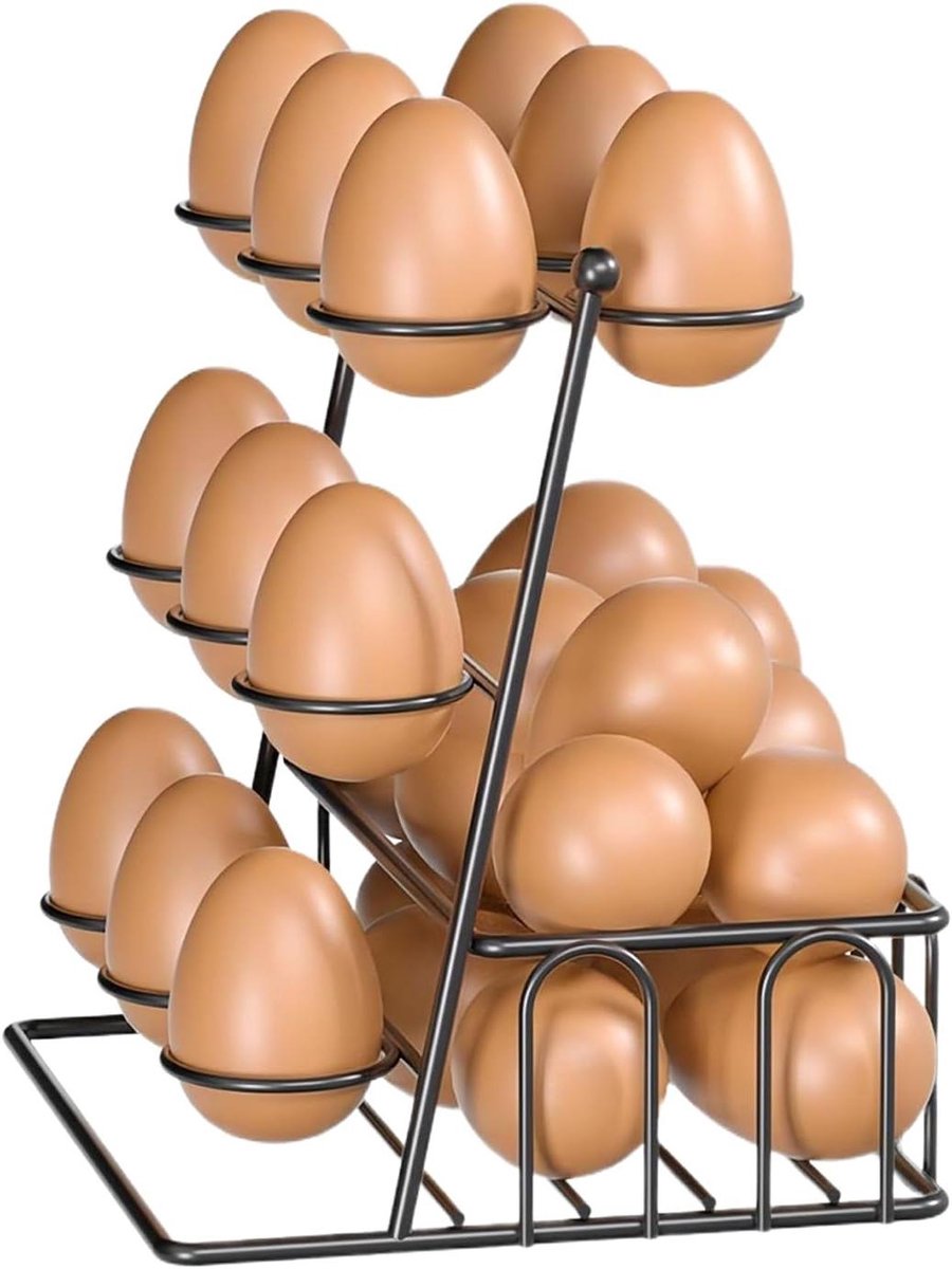 Eierhouder Werkblad - Keuken Organizer - Keuken Organiseren - Drievoudig Ontwerp - 20 Eieren - Zwart