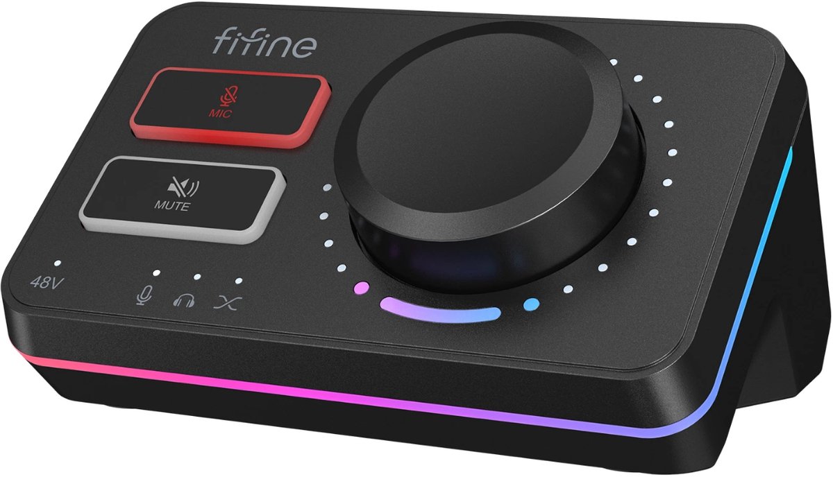 FIFINE SC9 - Zwart - Streaming Deck - DJ Mixer - Gaming Mixer - Podcast / Stream / Gaming - XLR Aansluiting - Line-in - Voice Changer