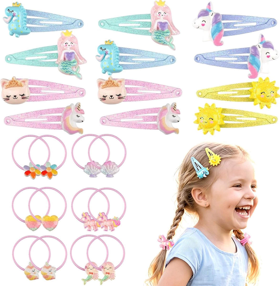 Haaraccessoires set - 6 Parelmoer Clipjes & 12 Haarbandjes - Schattige ontwerpen - Perfect voor dagelijks gebruik - ShopVlot