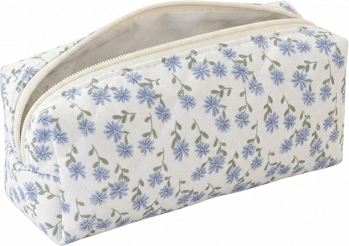 Etui 19 x 6 x 8 cm - katoen en polyester - robuust bloemenpatroon - ideaal voor pennen en make-up - ShopVlot