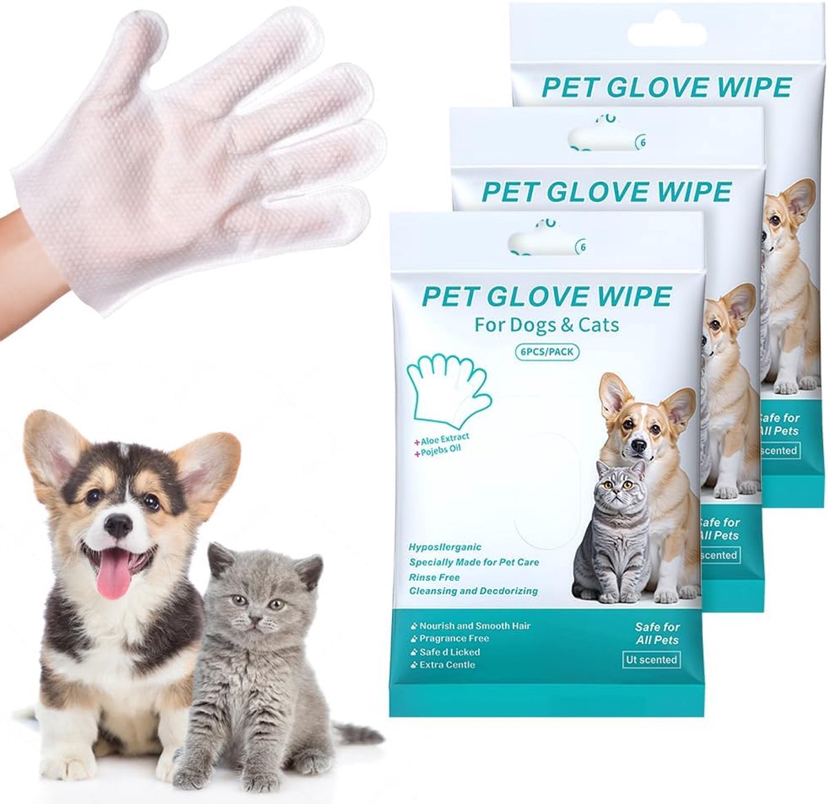 Hondendoekjes met Handschoen - Dikke Hypoallergene Wipes - Voor Gevoelige Huid - ShopVlot