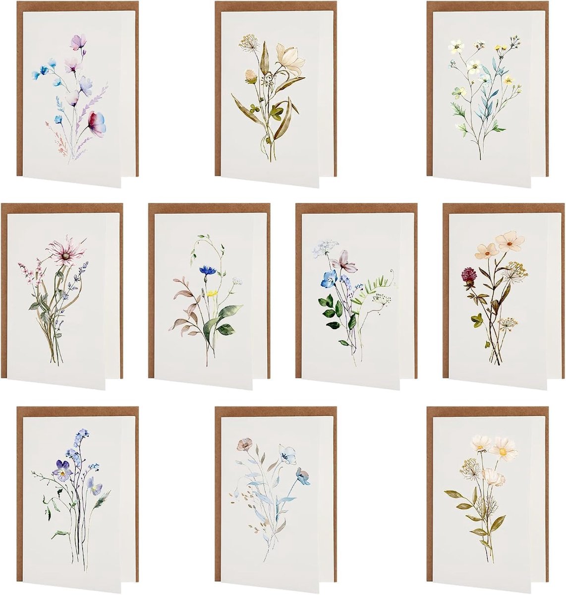 Bedankkaarten set van 10 - elegante vouwkaarten met bloemen - met enveloppen en stickers - SnelShoppen