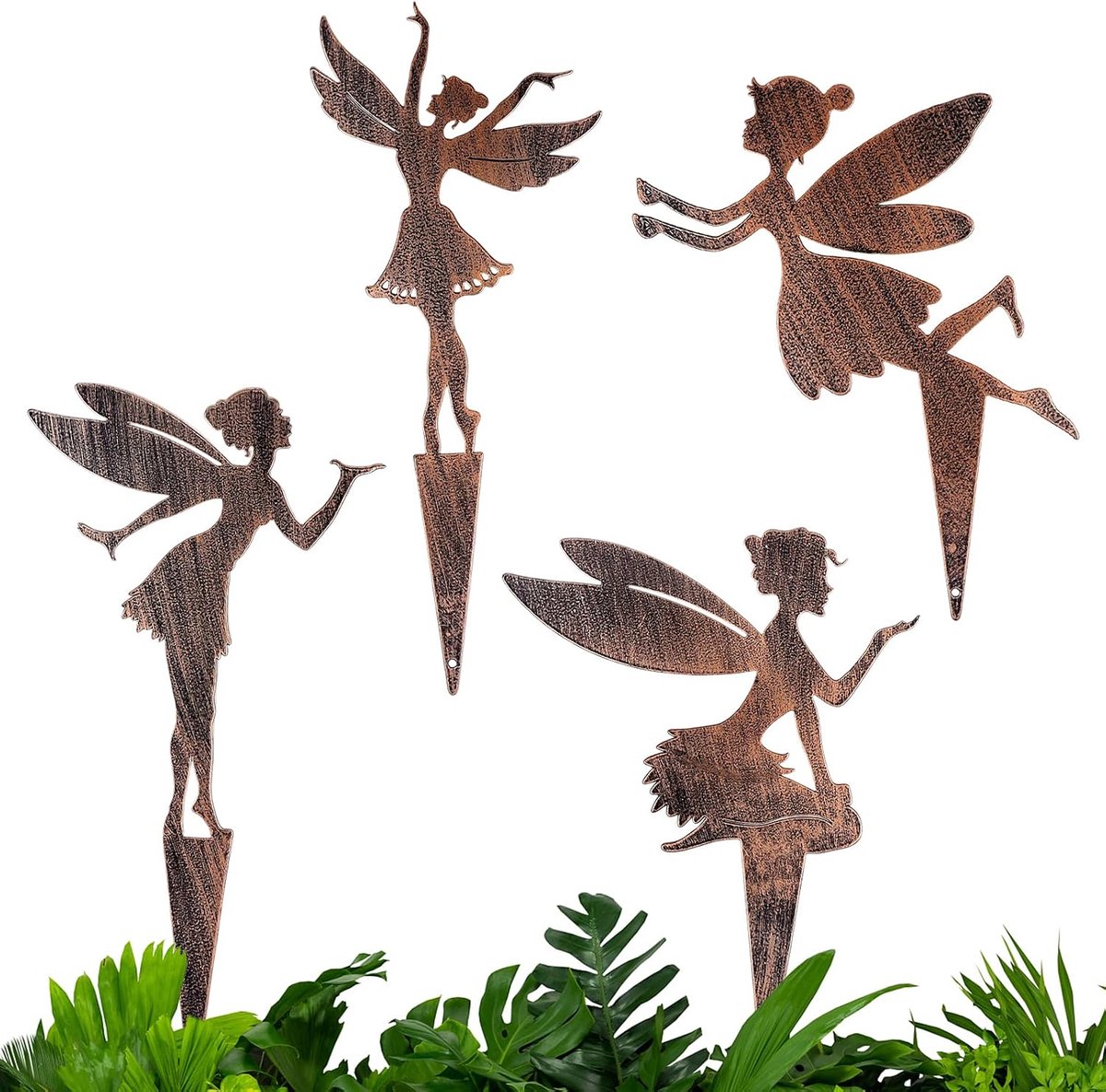 Tuinsteker rust decoratie 4 stuks - patina met elf thema - weerbestendig - sfeervolle lenteversiering - ShopVlot
