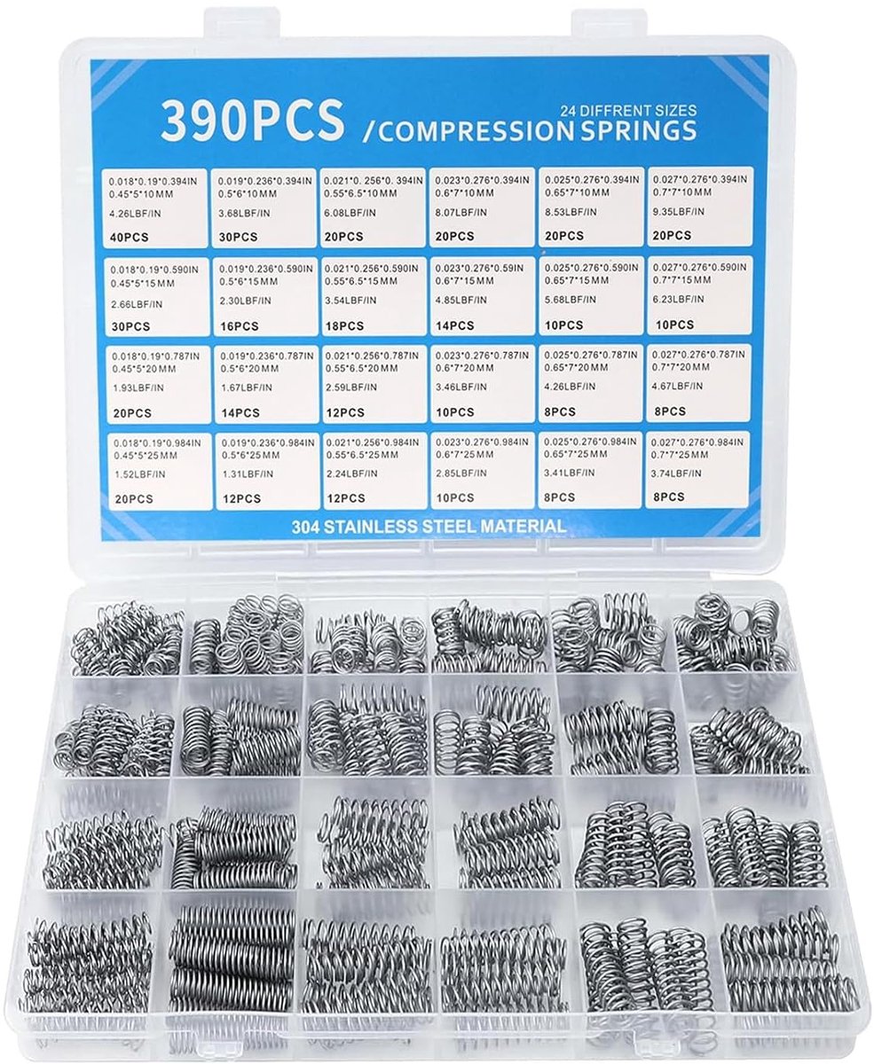 Compressieveren assortiment 390 stuks - RVS mini veren - 24 maten voor DIY en auto-reparaties - ShopVlot