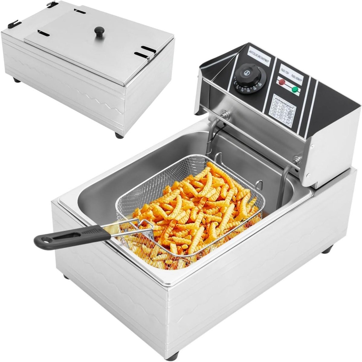 Elektrische Friteuse - Frituurpan Professioneel - Snelle Snacks Bereiden - Koude Zone Technologie - 6 Liter - Zilver