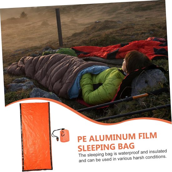 Nood Slaapzak - Bivakzak Overlevingszak - Buiten Noodsituaties - Inclusief Fluitje - 220x90cm - Oranje — afbeelding 3