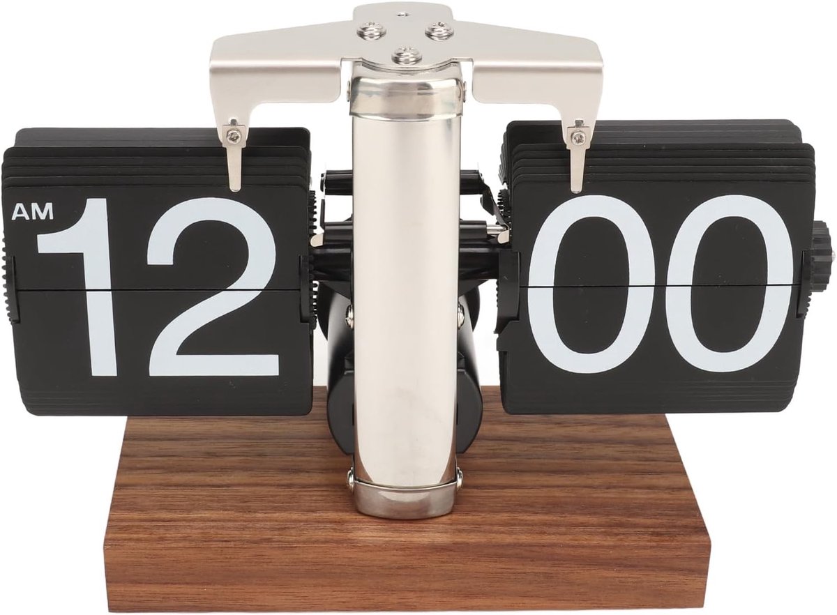 Retro flip klok - automatische digitale 12 uur klok - houten basis - gemakkelijk af te lezen - SnelShoppen