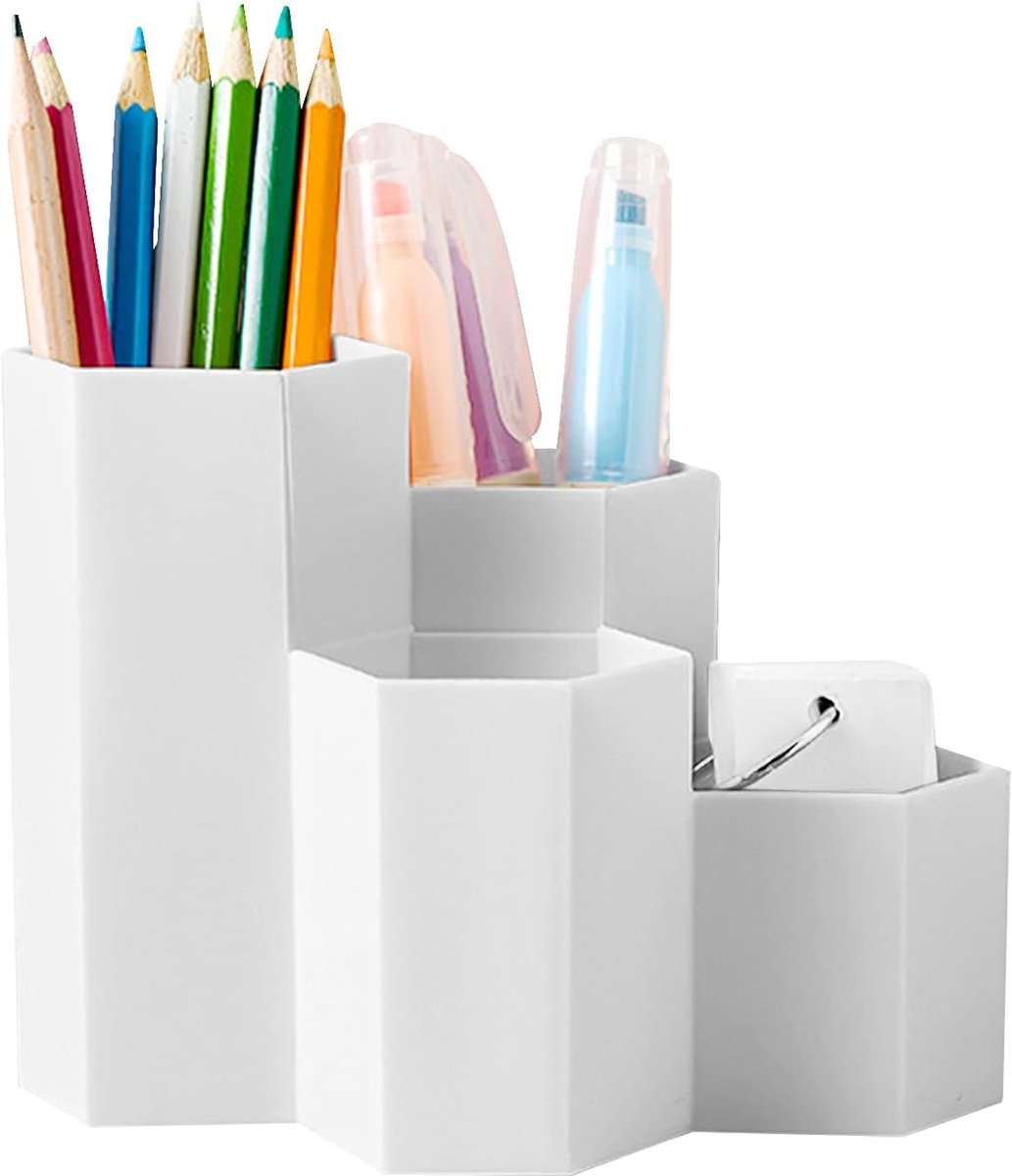 Pennenhouder hexagonaal - witte pennenbak - bureau-organizer - houdt je bureau opgeruimd - SnelShoppen