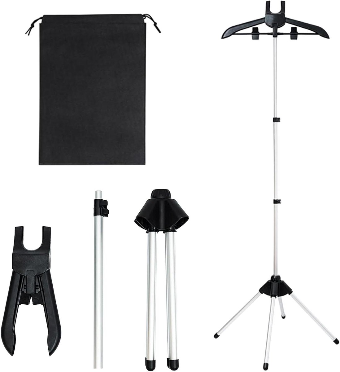 Stoomstrijkijzer Standaard - Kledingrek Stomer - Kleding Strijken - Opvouwbaar en Draagbaar - Tot 160 cm Hoog - Zwart