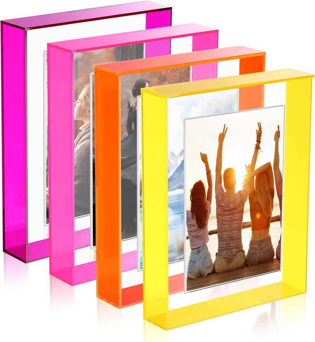 Acryl fotolijsten 4 stuks - Neon transparant - Muurbevestiging of tafelstandaard - Perfect voor decoratieve foto's - SnelShoppen
