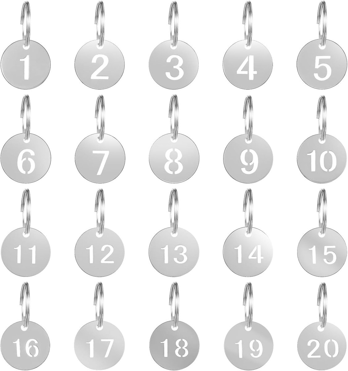 Nummerplaten 1-20 met Sleutelhangers - Ronde Nummer Tags - Metalen Genummerde Labels - SnelShoppen