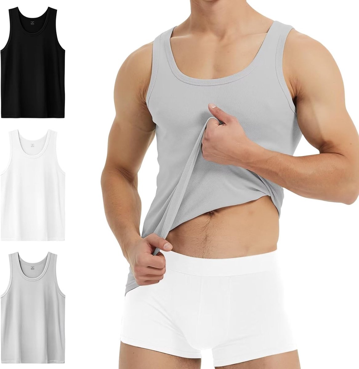 Heren Tanktop 100% Katoen - Fijn Rib - Comfortabel en Ademend - Perfect voor Sport - SnelShoppen
