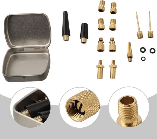 Ventiel Adapter Set - Lucht Naaldenset - Banden Oppompen - Complete 17-delige Kit - 17 Stuks - Metaal — afbeelding 4