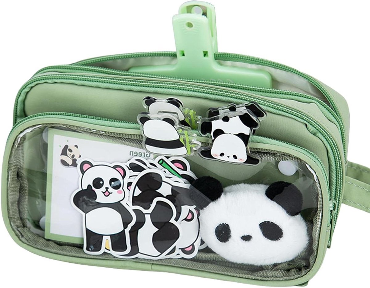Panda Pennenhouder - Potlood etui - Stationery Opbergen - Leuk Panda Design - 21x15x7cm - Groen