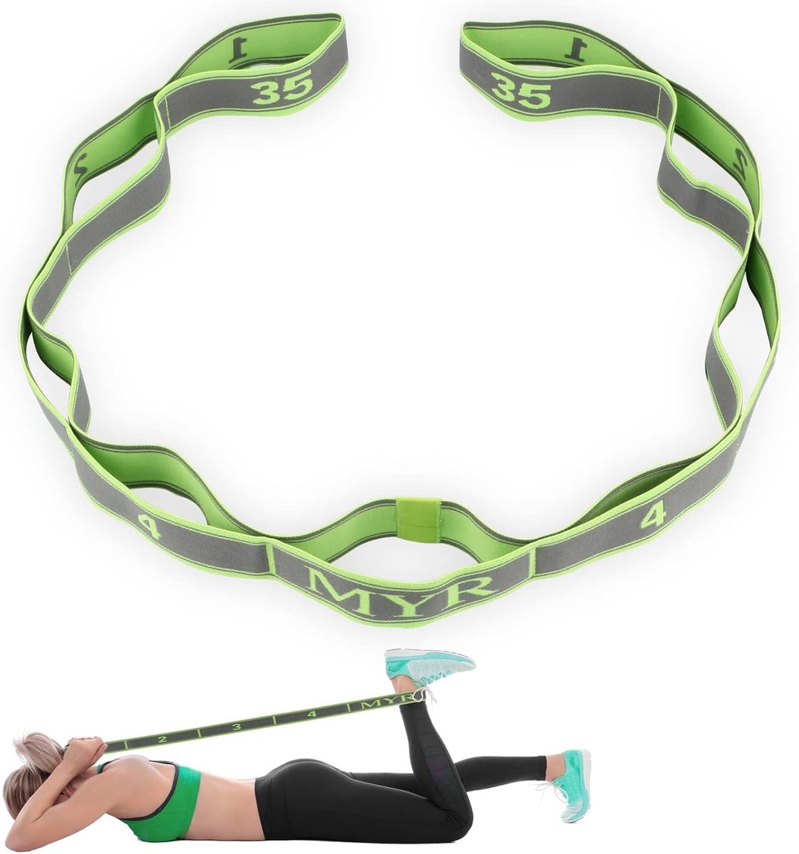 Yoga stretch band met 9 lussen - hoog elastisch nylon - comfortabele grip - effectief stretchen - SnelShoppen