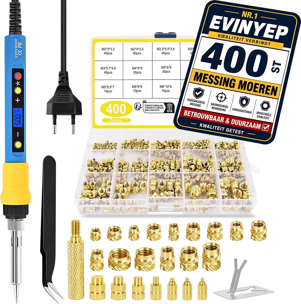 Threaded inserts 400 stuks met soldeerbout 80W - verstelbare temperatuur 180–500°C - 7 punten - SnelShoppen