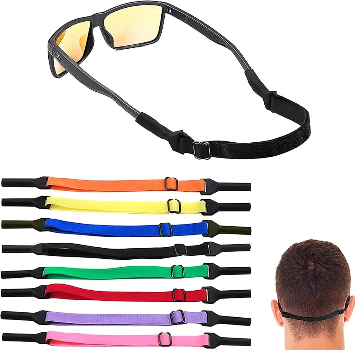 Glazen straps set van 8 - verstelbaar sportbrilband - antislip, zonder staart - geschikt voor het hele gezin - SnelShoppen