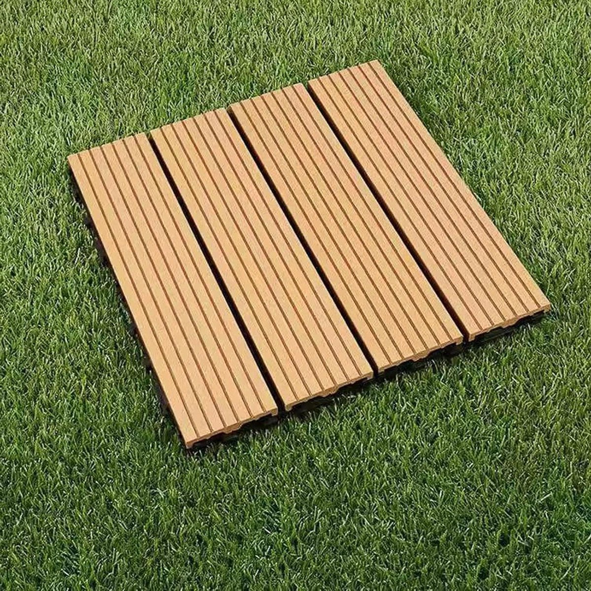 Houten Kunststof Terrastegels - Vloertegels Tuin - Terras Decoreren - In elkaar grijpend Systeem - 12 stuks - Houtkleur