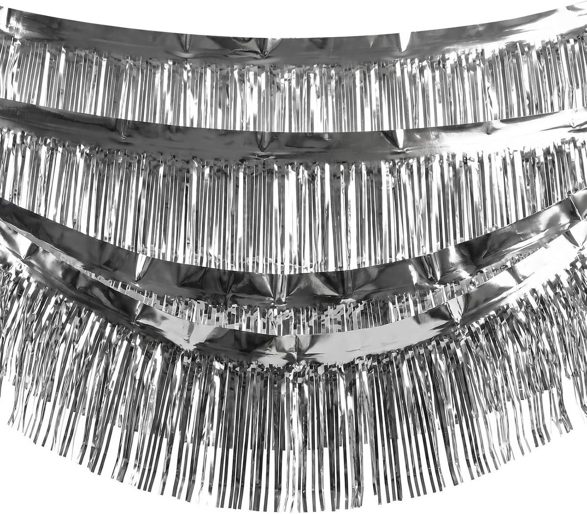 Fringe garland 300 x 30cm - metallic folie - glinsterend zilver - voor feestdecoratie - SnelShoppen
