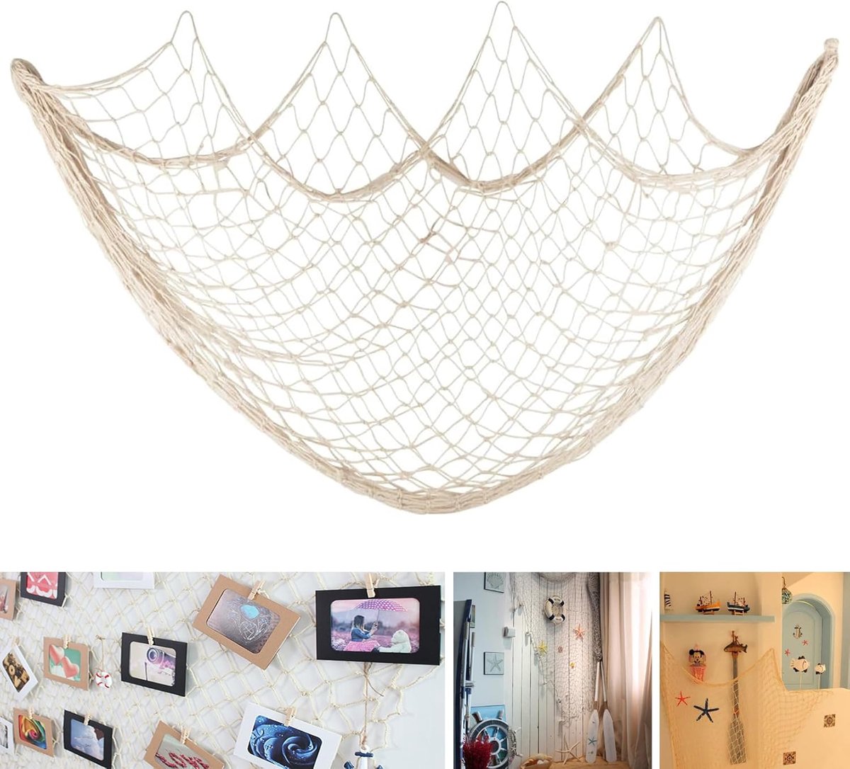 Visnet wanddecoratie 150x200cm - Beige katoen - Exquise wandversiering - Ideaal voor thuis of horeca - SnelShoppen