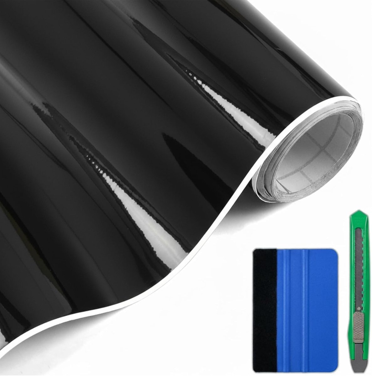 Autofolie glanzend zwart 30 x 300 cm - zelfklevend vinyl - zonder luchtbellen - ideaal voor doe-het-zelvers - SnelShoppen