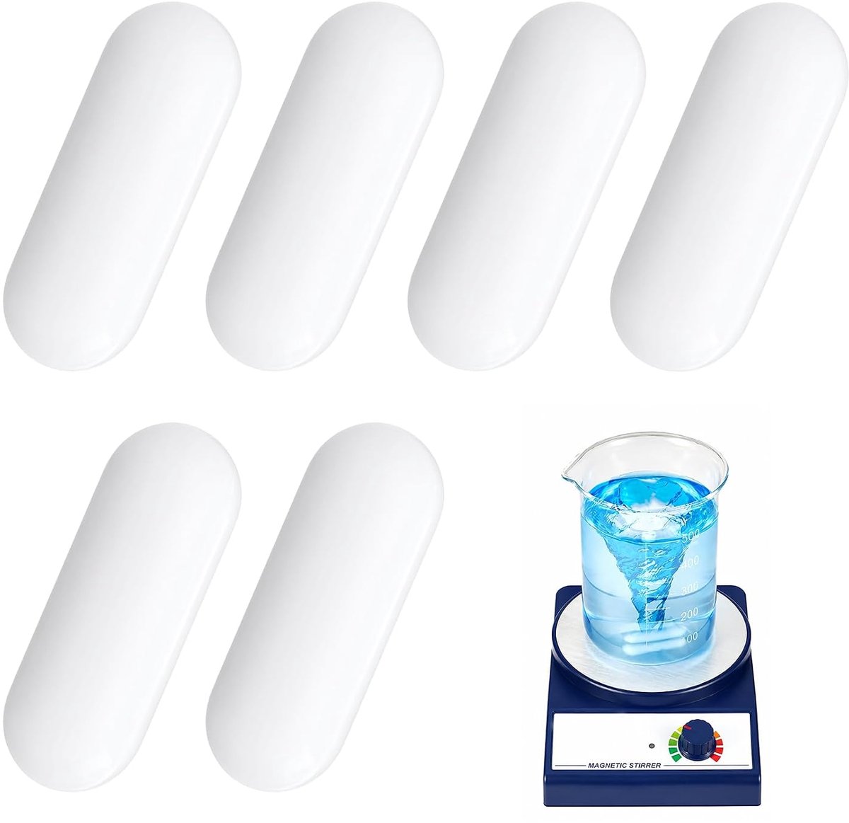 Magnetische Roerstaafjes 6 Stuks - Witte Type C Roerstaafjes - PTFE Huls - Ideaal voor Laboratoriumgebruik - SnelShoppen