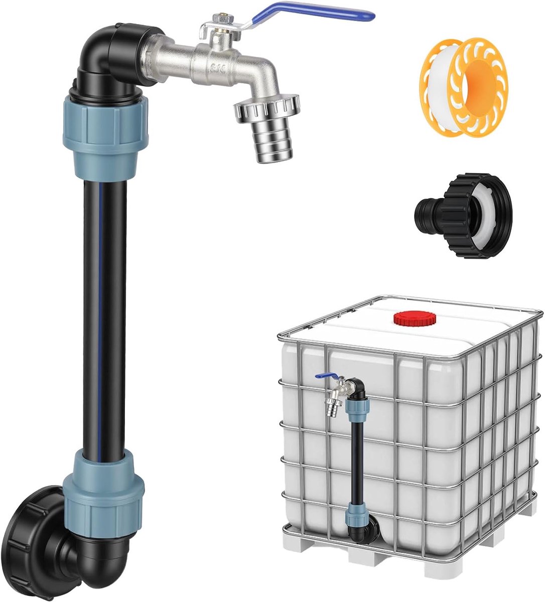 Kraanset 1000 liter met zwanenhals - 3/4 inch kraan - roestvrij en vorstbestendig - ideaal voor watertank - SnelShoppen