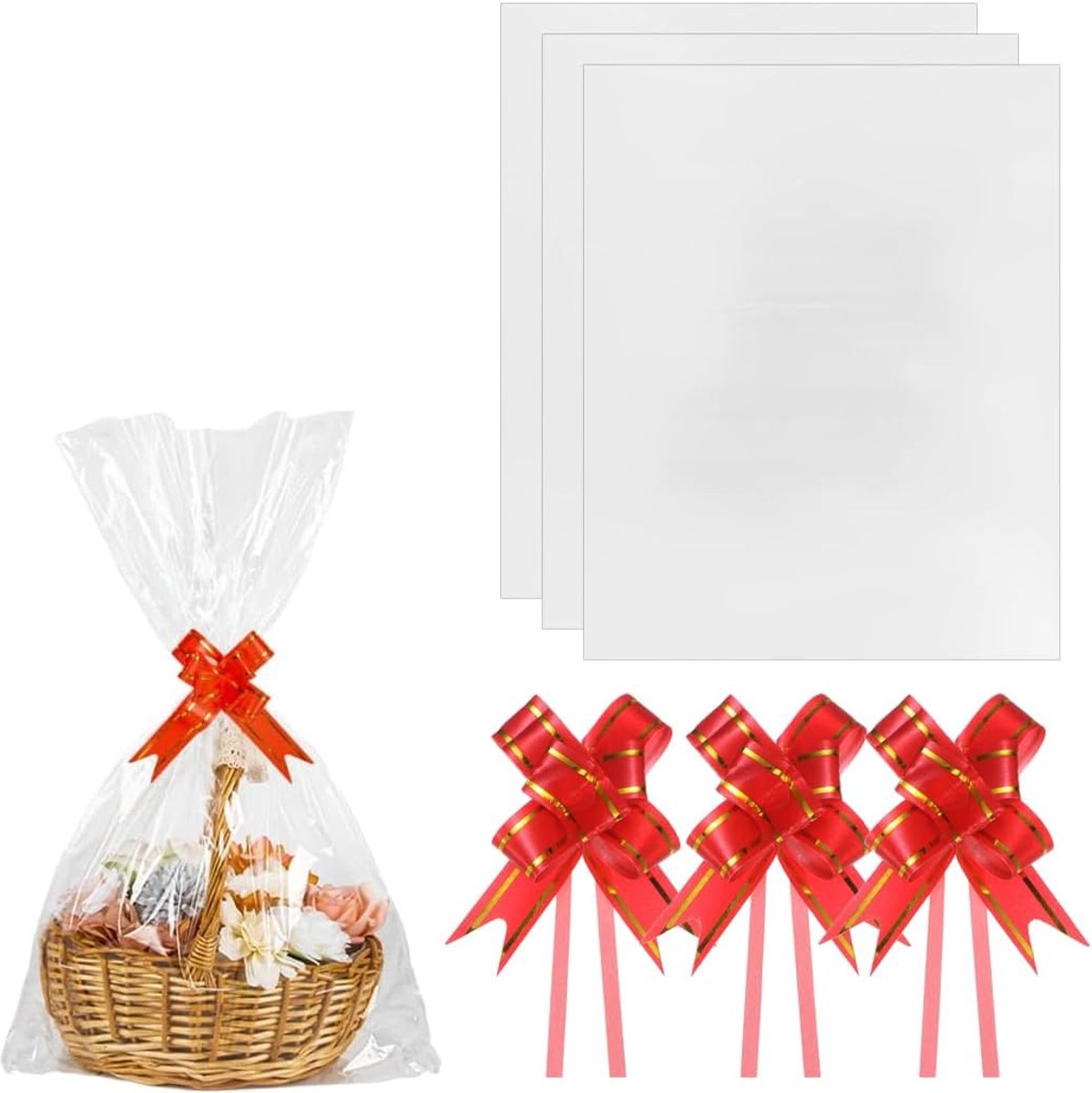 Cellofaanzakken 70 x 100 cm - transparant - met 3 decoratieve strikken - ideaal voor cadeaus - SnelShoppen