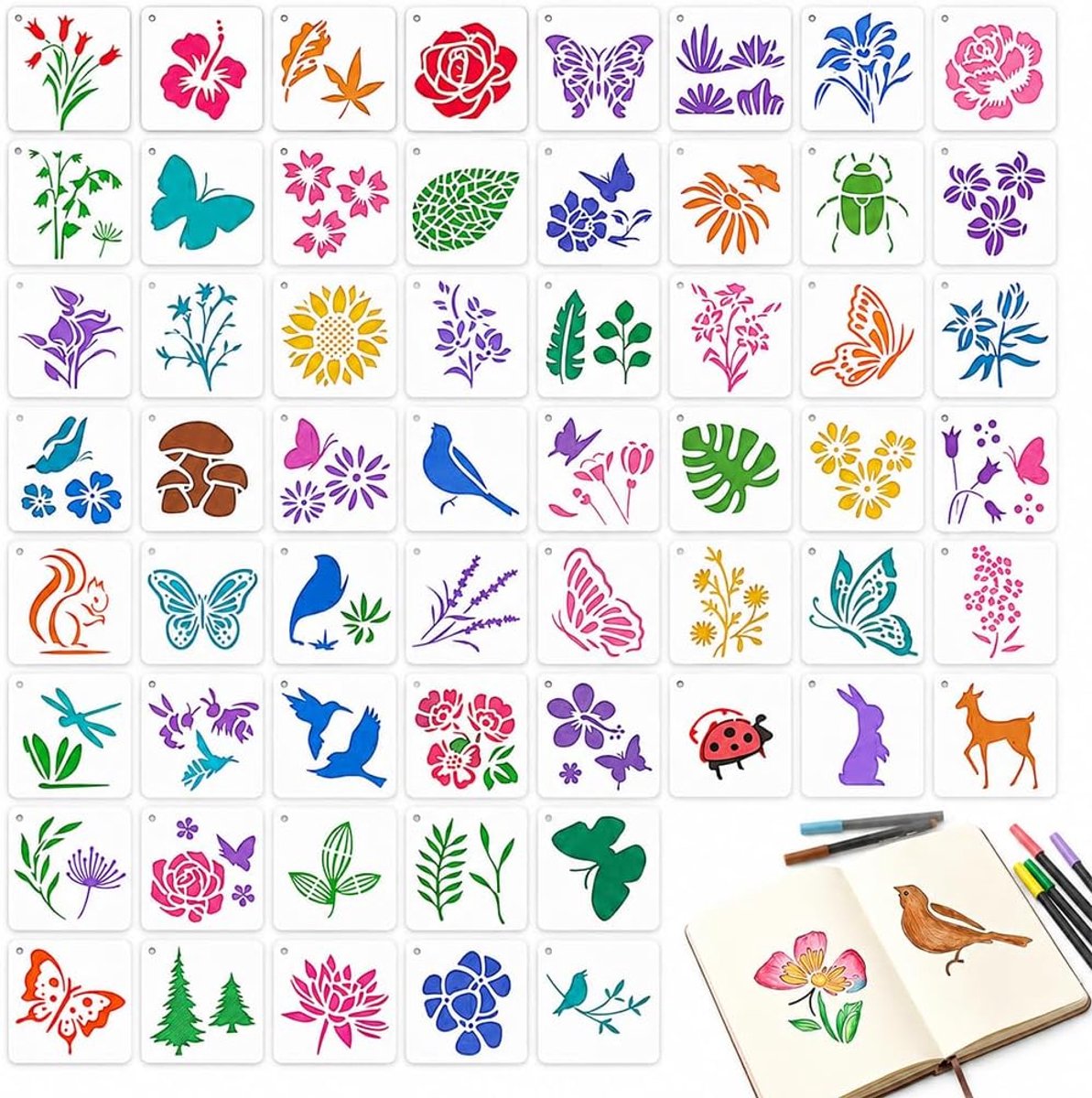 Herbruikbare sjablonen 64 stuks - kunststof 7,6 x 7,6 cm - diverse motieven - ideaal voor doe-het-zelf meubels - SnelShoppen