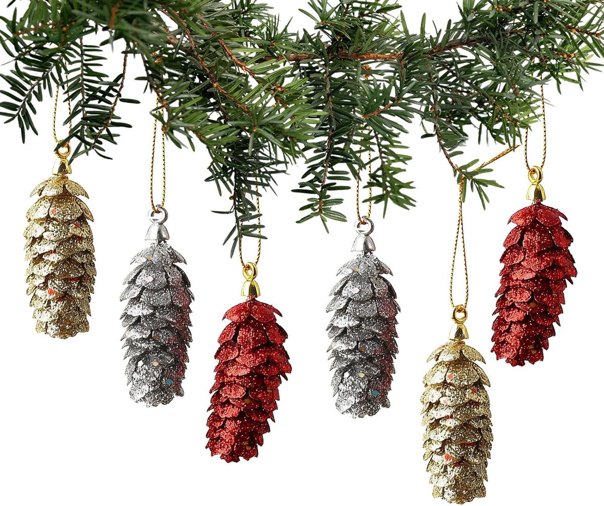 Kerstboomversieringen 24 Stuks Glitter - 3 Kleuren - Shiny en Kleurrijk - Creëer een Feestelijke Sfeer - SnelShoppen