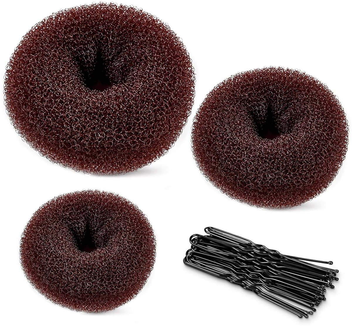 Haarvormingsset - haarnaalden voor knotjes en gevlochten haar, accessoires voor bolknot en vlechtconstructies bij kapselopmaak—Bruine set van 23 stuks
