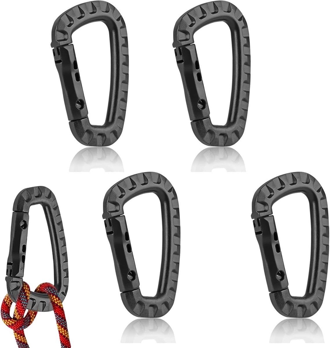 D-Vorm Karabijnhaken 4 Stuks - Kunststof Molle Haken - Lichtgewicht Zwart - Perfect voor Outdoor - SnelShoppen